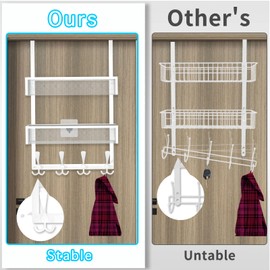 Kaiferty Over The Door Hooks Organizer,Coat Rack with 12 Hooks and 2 Mesh Baskets,Back of Door Storage Organizer for Bathroom,Bedroom,Kitchen,Office(White)