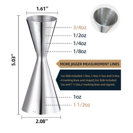 Debrabby Slim Jigger for Bartending 8 Measurements Inside Cocktail Jigger 2 OZ 1 OZ Professional Duty Double Japanese Premium Food Grade Stainless Steel Bar Jigger Bartender Tool Accessories(304 SS)