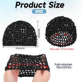 Abeillo 3PCS Crochet Hair Net, Hair Wrap Net, Mesh Wrapping Hair Nets Cap Soft Reusable Crocheted Sleep Cap for Women, Hair Wrap for Sleep Hair Silk Tidy (Black)