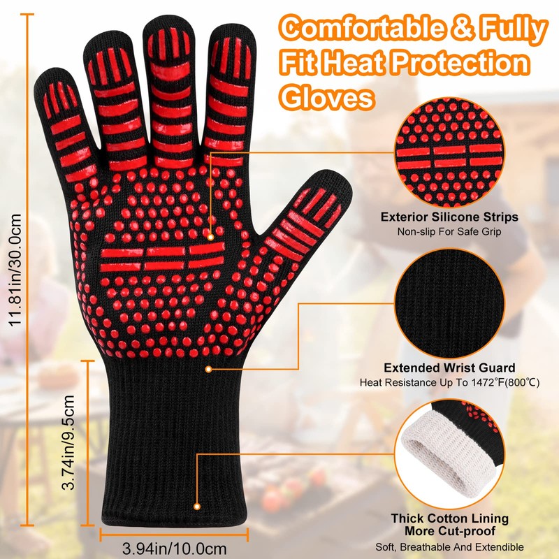 Flintronic Barbecue Gloves, Heat Resistant with 800°C, Fireproof Gloves, Baking