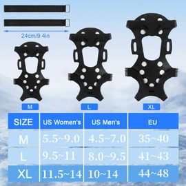 Hyran Spikes for Shoes, Crampons with 11 Teeth, Shoe Spikes, Non-Slip Shoe Spikes for Walking, Camping, Jogging, Ice Fishing, (XL)
