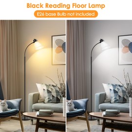 Coucrek Floor Lamp for Living Room, Adjustable Gooseneck Standing Lamp with White Plastic Shade, Black Reading Floor Lamps for Dorm, Bulb not Included