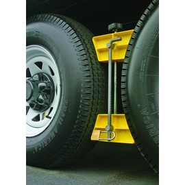 Camco RV Wheel Stop with Padlock- Stabilizes Your Trailer by Securing Tandem Tires to Prevent Movement While Parked- 26" to 30" Tires- Large (44642)