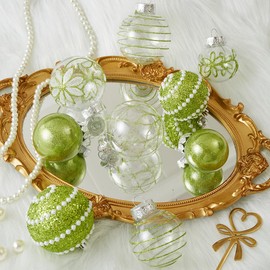 Munansli Green Christmas Ball Ornaments,22ct Christmas Tree Ornaments Shatterproof Clear Plastic Hanging Xmas Balls Decorative for Holiday Festivals Party Decorations