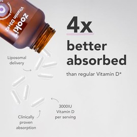 Zooki Liposomal Vitamin D3 + K2 3000IU, 60 Capsules, 30 Servings