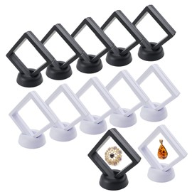 cersaty Pack of 12 Coin Frames Floating Frame, 3D Floating Frame with 12 Bases Display Case Floating Frame for Ring Jewellery Bracelet Pendant Coins Emerald Jade