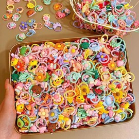 lurora2021 Pack of 80 Colourful Hair Bobbles Set Braid Bobbles Girls Hair Accessories Girls Hair Scrunchies Girls Many Styles Hair Bobbles Girls Set with Animal, Fruit, Flower and Bow Designs (Random