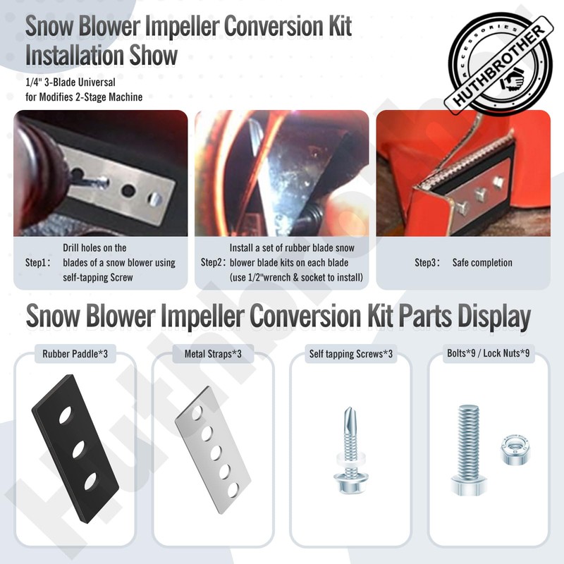 Snow Blower Impeller Modification Kit - 1/4" 3-Blade Universal, for