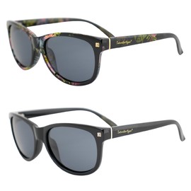 Islander Eyes Barbados Polarized Sunglasses for Women 2 Pairs Black Flower-Printed & Black Frames w/Smoke Lenses
