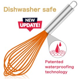 OYV Orange Silicone Whisk, Professional Whisks For Cooking Non-Scratch, Stainless Steel & Silicone Wisk, Plastic Rubber Whisk Tool For Nonstick Cookware Pans, BPA free, Silicon Wisks Set of 3