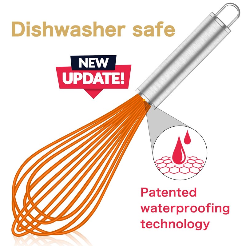OYV Orange Silicone Whisk, Professional Whisks For Cooking Non-Scratch, Stainless