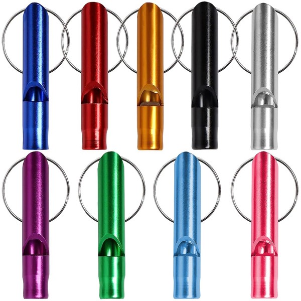 Whistle, Key Carabiner, Emergency Survival Whistle, Set of 9, Whistle, Emergency Whistle, Made of Aluminum, Loud Volume, Lightweight, Compact, Suitable for Outdoor, School, Camping, Hiking, Survival, Coach, Referee, Equipment, Lifeguard (9 Colors)
