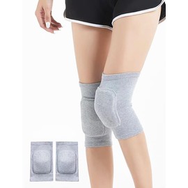 MINILUJIA 2PCS/Pair Women Sport Knee Brace Pad Non-slip Sponge Sleeves Breathable Flexible Elastic Men Knee Support Protector Cover For Dance Yoga Sport (Medium, grey)