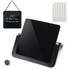 TOWON Glass Desktop Whiteboard with Wood Stand, Foldable, Black Square