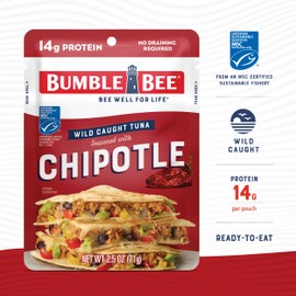 Bumble Bee Chipotle Seasoned Tuna, 2.5 oz Pouches (Pack of 12) - Ready to Eat - Wild Caught Tuna Packet - 14g Protein per Serving - Gluten Free