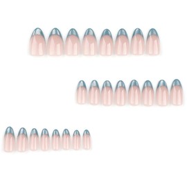 BAOYAALIN Press on Nails Medium Almond Shape French Cat Eye Fake Nails with Simple Design Full Cover Press ons Artificial Acrylic False Stick on Nail for Women Manicure 24Pcs