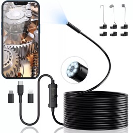 Ennovor 1920P HD Endoscope Camera with 8 Adjustable LED Light,16.4ft Semi-Rigid,7.9mm