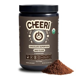 CHEERI Dark Chocolate Superfood Powder - 17 Organic Superfoods + Prebiotic & Probiotics + More - Keto Friendly - Supports Positive Mood, Gut Health + More - Vegan, Gluten Free, Non-GMO - 30 Day Supply