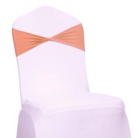 MDS Pack of 125 Spandex Chair Sashes Bows Elastic Stretch Dining Chair Bands Ties Without Slider Buckle Universal fits for Wedding Baby Shower Birthday Party Banquet Event Decoration - Coral Peach