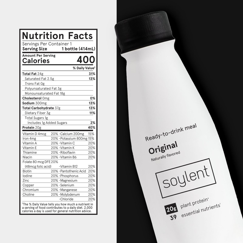 Soylent Complete Meal Replacement Shake, Original, 20g complete protein, 28