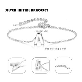 Candyfancy 925 Sterling Silver Initial Bracelet for Women Silver Alphabet Bracelet 16cm Plus 5cm Extension Chain Adjustable Letter Bracelet