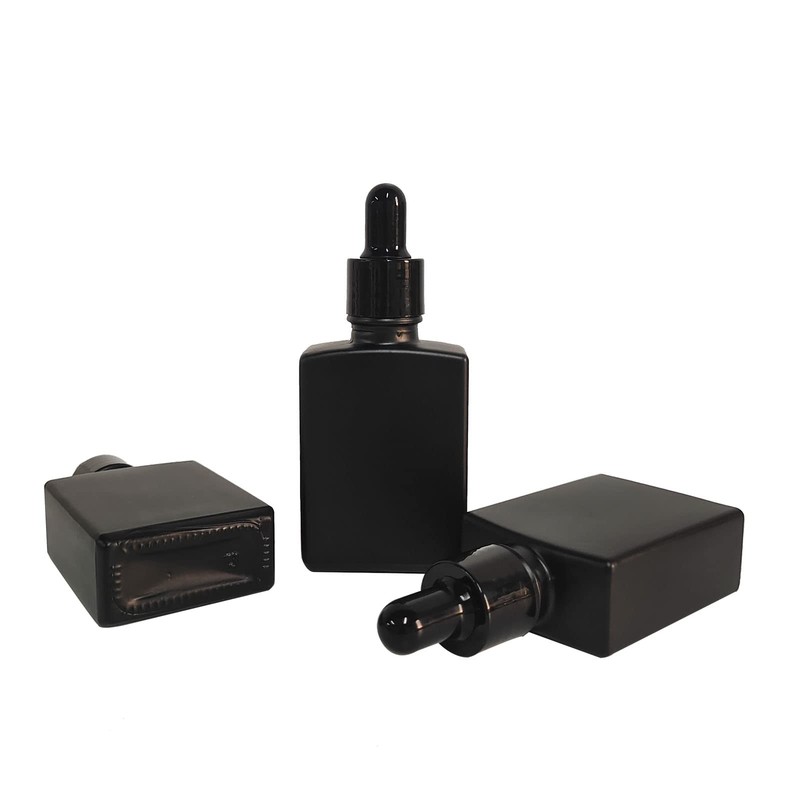 BEGIKET 12 Pack 1 oz Black Square Glass Dropper Bottle