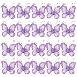 Beaupretty 50 mariposas para manualidades, manualidades de malla transparente con purpurina para bodas, decoración del hogar, fiestas, color morado