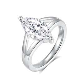 JEYHLOPX Moissanite Engagement Solitaire Ring For Women 1ct Marquise Cut Ring 18K White Glod Plated S925 Sterling Silver Ring For Women Minimalist Split Shank Wedding Ring For Her, Gemstone,