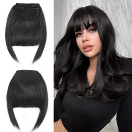 Elailite Clip-In Fringe Hairpiece, 30 g, 20 cm, Fringe Extension, Front Hair, Hair Extensions, Natural Effect, Natural Black