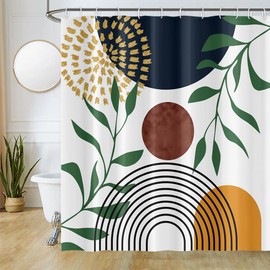 Uiiooazy Shower Curtain Abstract Art, Mid Century Geometric Pattern Shower Curtains, Anti Mould, Waterproof Polyester Fabric, Washable Bathroom Curtain with 12 Hooks for Bathroom, 180 W x 180 H cm