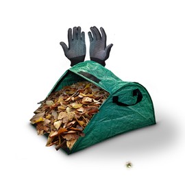 Leaf Collector Bag with Gardening Gloves – 100L Leaf Bag Chute and Funnel for Yard Cleanup, Reusable Dustpan Insert for Lawn and Garden Waste Collection
