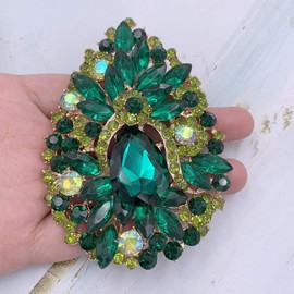 SELOVO Huge Big Large Flower Green Statement Brooches and Pins Scarf Jewelry Gold Tone