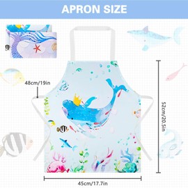 ABOHU Children's Apron, Cooking Apron Children with Cartoon Pattern, Washable Apron for Boys Girls, Baking Apron, Kids Kitchen Apron for Toddlers, Cooking, Baking, Painting, Party, Blue Whale + Purple