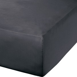 Erwin Müller Landshut Maco Satin Fitted Sheet Silky Soft Temperature Regulating with Elasticated Edging Anthracite Size 180 x 200 cm
