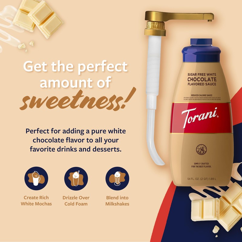 Torani Sugar Free White Chocolate Sauce for Crafting Coffeehouse Drinks,
