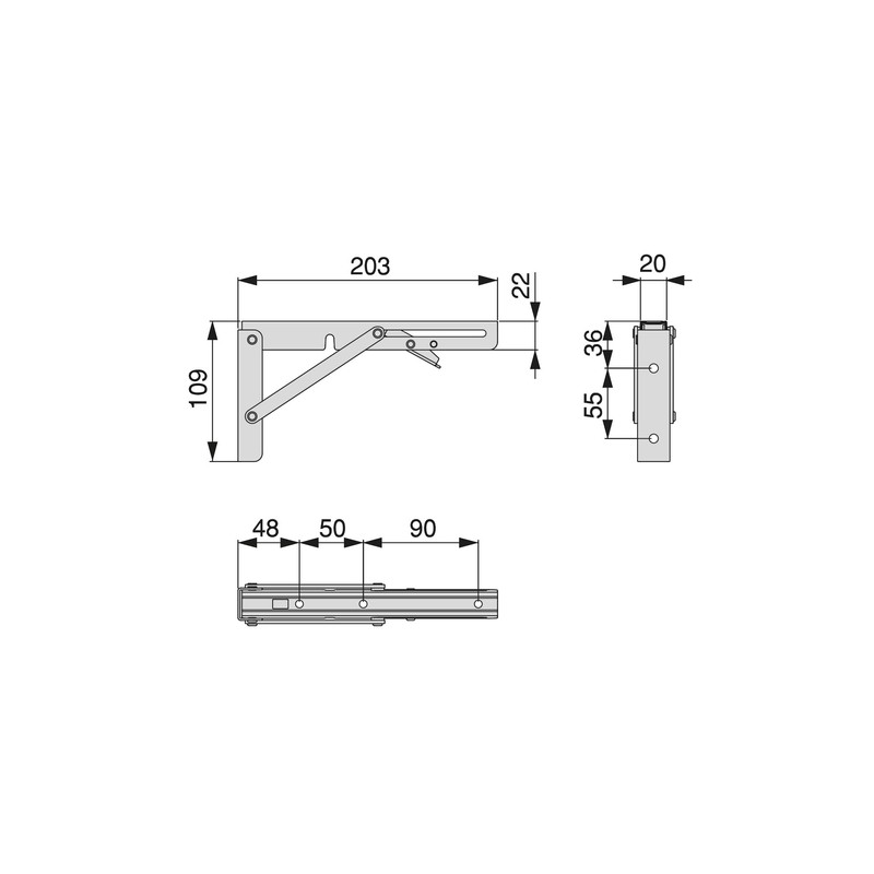 Emuca - Folding Shelf Supports, 203mm, Set of 2 Folding