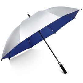 G4Free 54 Inch UV Protection Golf Umbrella UPF 50+ Large Sun Blocking Auto Open Windproof Rain Umbrellas (Silver/Blue)