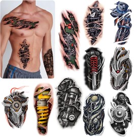ROARHOWL Very Cool Machine 3D Realistic Fake Tattoos, Wound Robot Makeup Temporary Tattoos for Men Women (Design 6)