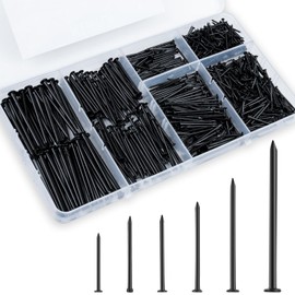KURUI Hardware Nails for Hanging Pictures Assorted Kit,700pc Black Picture Hanging Nails for Wall Drywall Wood,6 Sizes Small Nails Assortment Kit,640 Frame Nails and 60 Finishing Nails