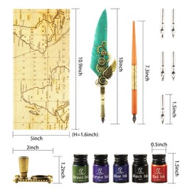 YICMY Feather Pen and Ink Set Calligraphy Kit for Beginners with Quill Pen, Antique Vintage Stationary Set for Writing, Signing & Hand Lettering Art