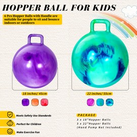 6 Pcs Hopper Ball with Handle Bouncing Ball Marble Bouncy Balls Hopping Toys Inflatable Hop Ball Jumping Ball for Jumping Sport Boys Girls Gifts Party Favors (18 Inch, 22 Inch)