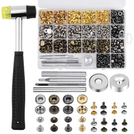 Yizzvb 320 Pcs Leather Rivets Kit, 60 Pcs Leather Snap Fasteners, 2 Size Leather Rivets Double Cap Rivet Kit, Double-Sided Nylon Hammer, 5 Pcs Installation Tools for Leather DIY Projects