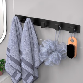 PMMASTO Coat Rack Wall Mount, Coat Hooks Wall Hooks for Hanging, Stainless Steel Coat Hanger Towel Hooks for Bathrooms, Hat Rack (Black 5 Hooks, 1 Pack)