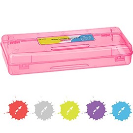 Pencil Box Pink, Storage Organizer Utility Box, Multipurpose Long Ruler Length School Office Supplies Plastic Pencil Case for Kids & Adults Available in Red, Green, Grey, Purple, Blue, 1PK - By Enday