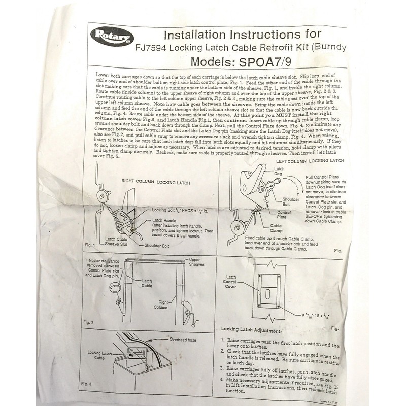 Howkun Rotary Lift Lock Latch Cable Kit FJ7595