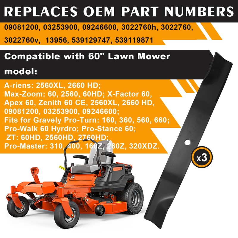 ZONEWO 09081200 High Lift Mower Blades Kit Compatible with 60"