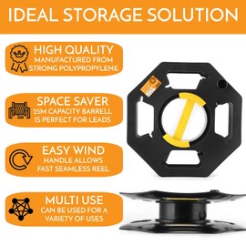 Xtremeauto Heavy Duty Black Cable Reel Empty 25m - Cable Reel Holder for Hook Up Leads, Camping Cables, Christmas Lights Tidy Storage Reel, Rotating Cable Storage Reel for Caravan Electrical Lead