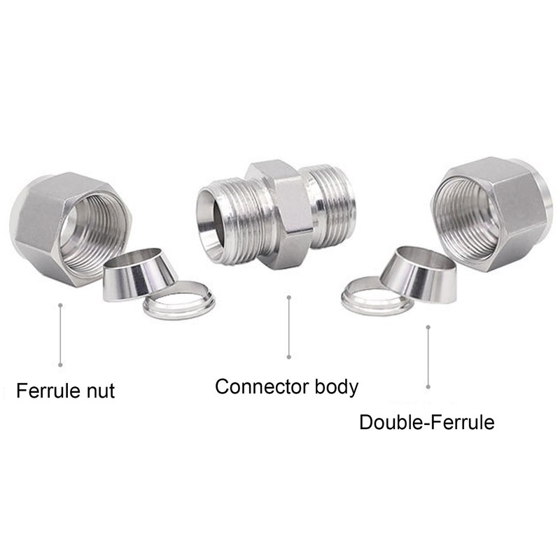 2Pcs 316 Stainless Steel Compression Fitting Straight DoubleFerrule Tube Adapter(Ф10