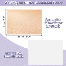 PATIKIL 20Sheets Champagne Glitter Cardstock, 8.3x11.7 in A4 Glitter Paper Card Stock Shiny Scrapbook 250gsm Sparkly Paper Large Shimmer for Crafts Scrapbook DIY Art Wedding Party
