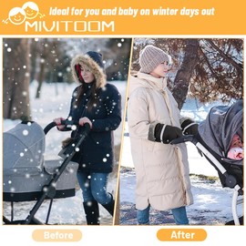 Pram Stroller Hand Muffs, MIVITOOM Waterproof Hand Gloves Winter Windproof Thickening Anti-Freeze Pram Hand Muff for Parents, Grey